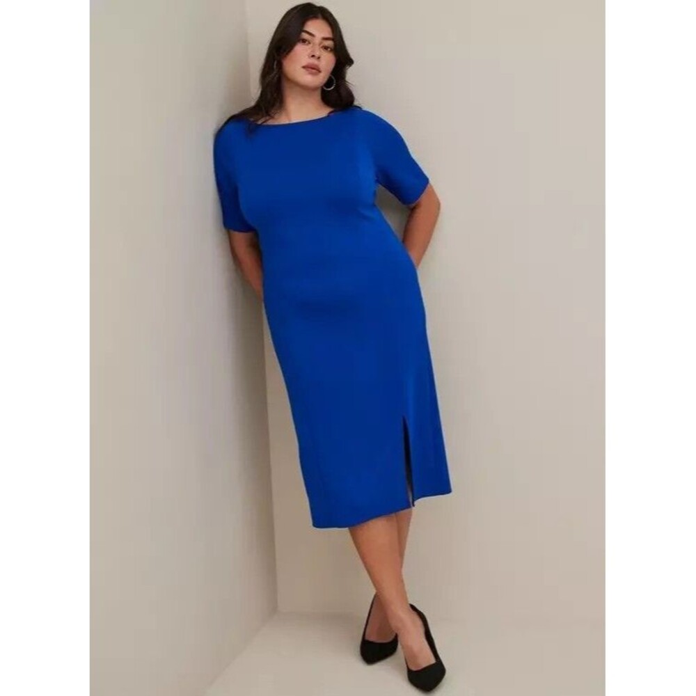 Torrid Midi Studio Cupro Bodycon Dress Blue Women’s Size 2X 18-20 NWT NEW